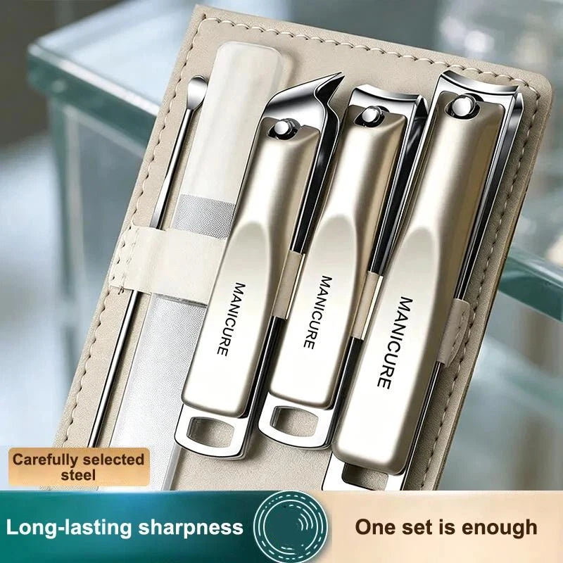 5/10Pcs Professional Nail Clippers Set With Rotating Leather Bag Manicure Pedicure Trimmer Kit Nail Care Tools Peaceful Pleasures Health and Wellness