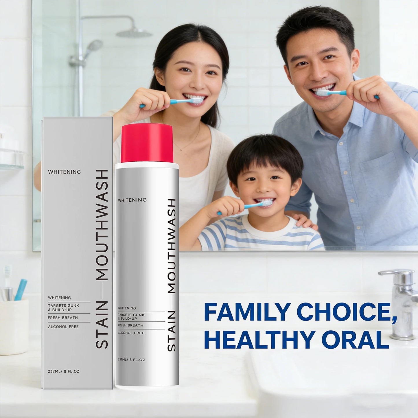 Whitening Stain Mouthwash Clean Food Residue Reduce Dental Plaque Eliminate Odors Freshing Breath Alcohol Free Daily Teeth Care Peaceful Pleasures Health and Wellness