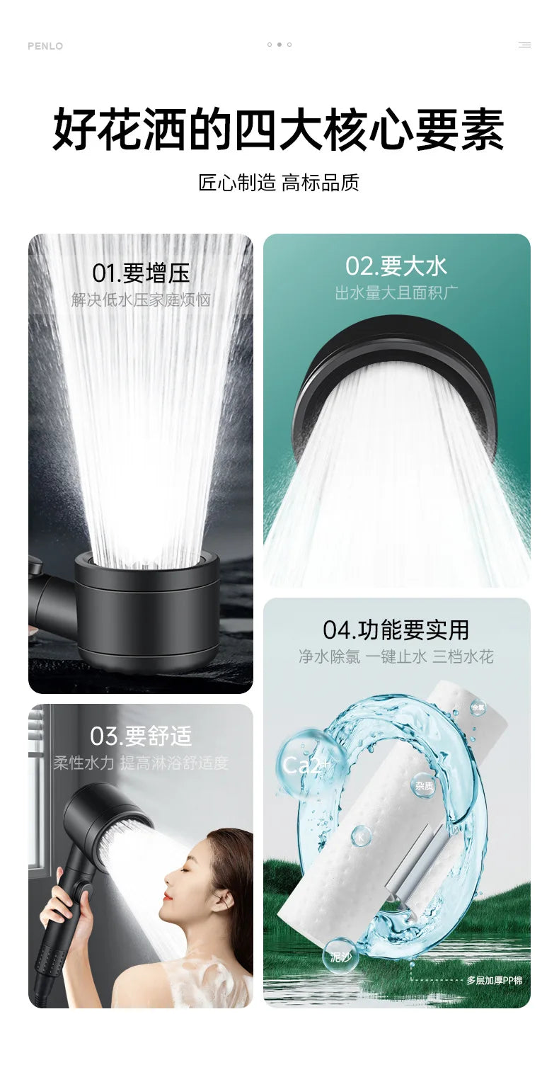 Maple Leaf High Pressure Shower Head | 3 Spray Modes & Filter