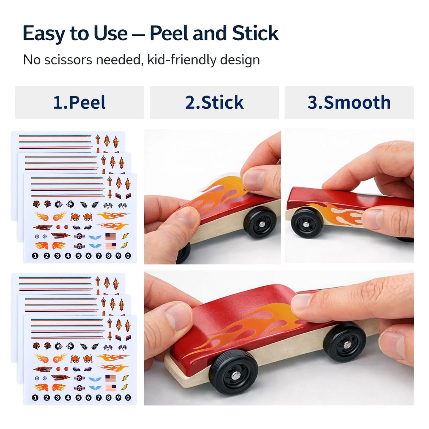6-Pack Retro Racing Number Stickers | Pinewood Derby Decals