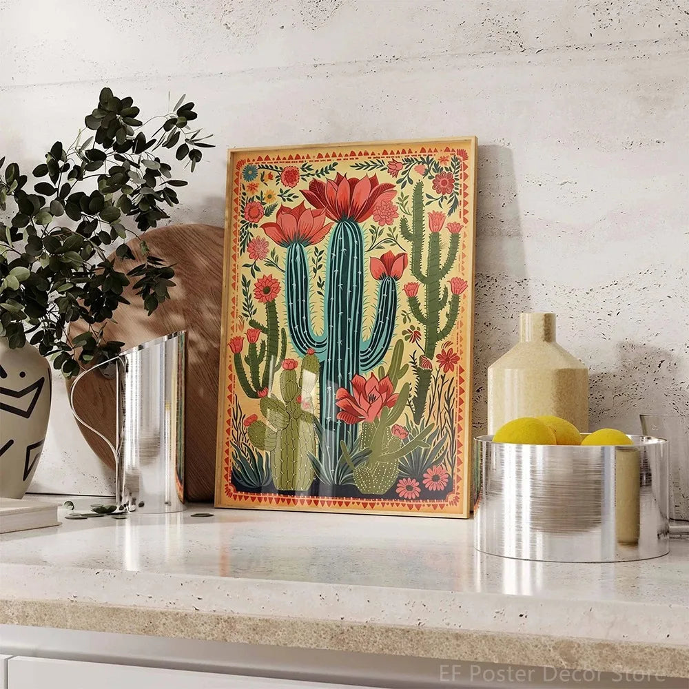 Classic Retro Mexican Cactus Poster Canvas Decoration Painting Flower Aesthetics Color Art Room Home Decoration Wall Art Peaceful Pleasures Health and Wellness