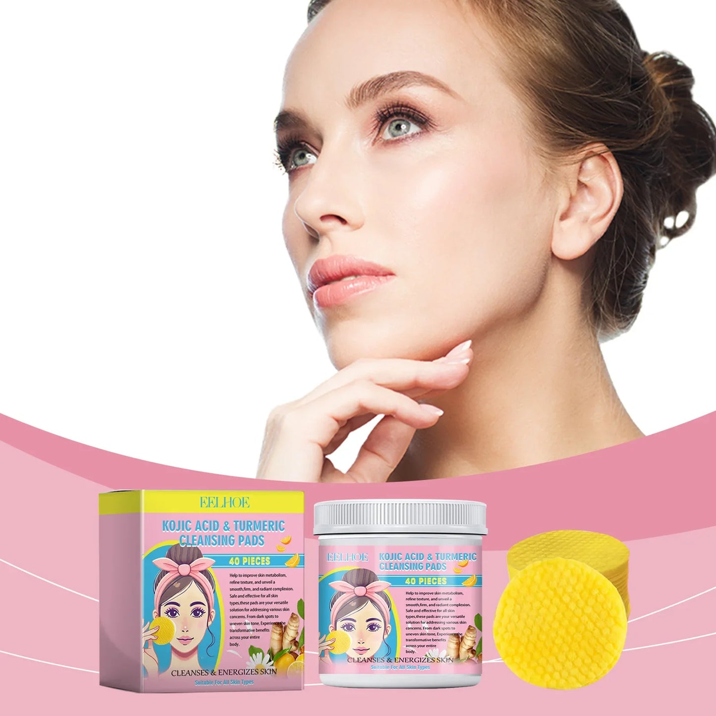 EELHOE Turmeric Kojic Acid Facial Cleansing Pads 40 Pcs