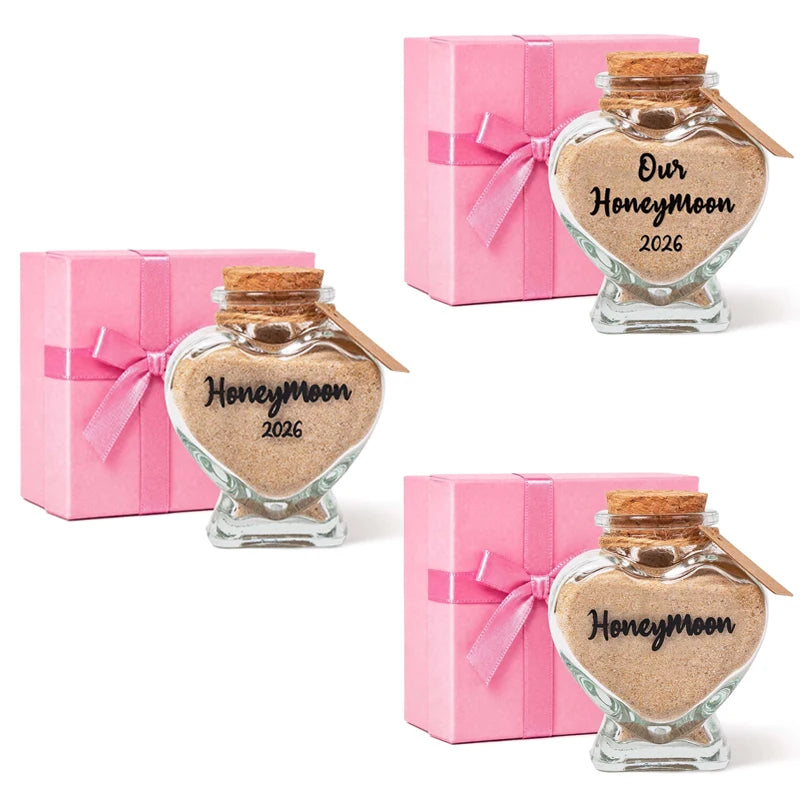 Honeymoon Heart Glass Sand Jar | Wedding Keepsake Pink Gift Wedding Keepsake Jar Peaceful Pleasures Health and Wellness