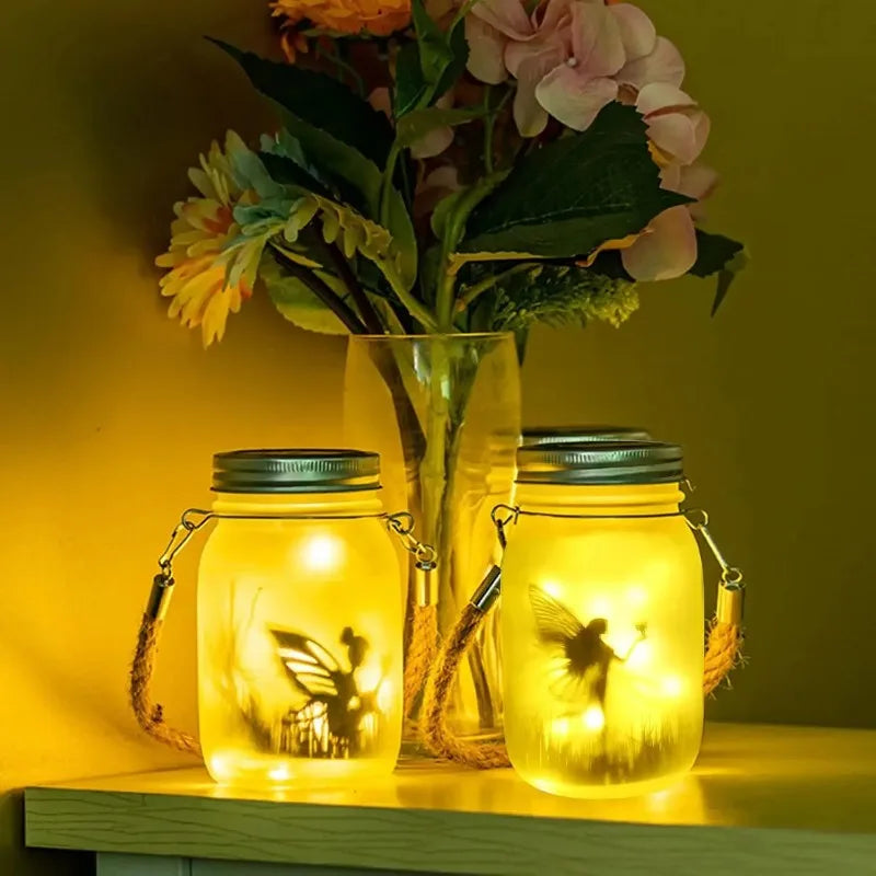 Solar LED Frosted Glass Mason Jar Fairy Light | Garden Decor
