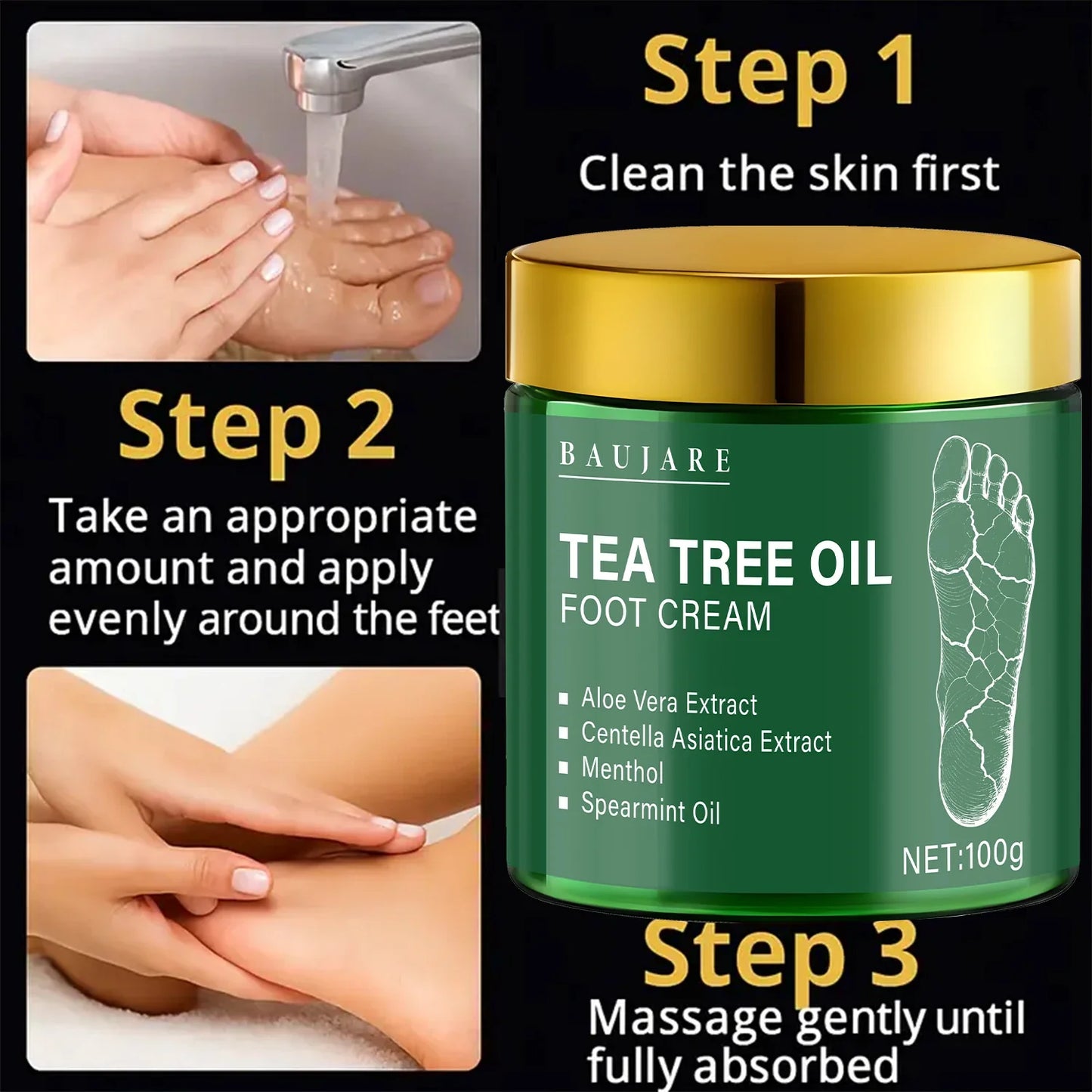 Tea Tree Oil Foot Cream – Aloe, Menthol & Hyaluronic Acid