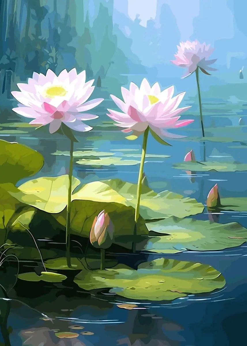 Chinese Lotus Flower Canvas Wall Art Print | Unframed Poster