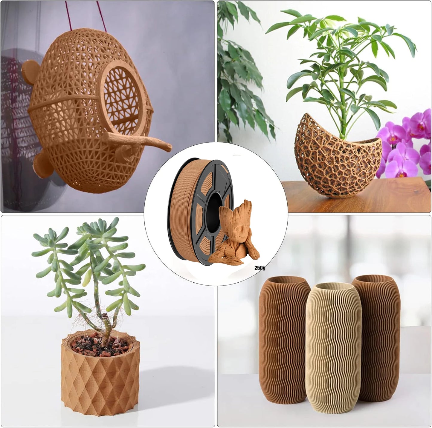 PLA+ Wood Filament 1.75mm ±0.02mm | 250g–1000g Spool