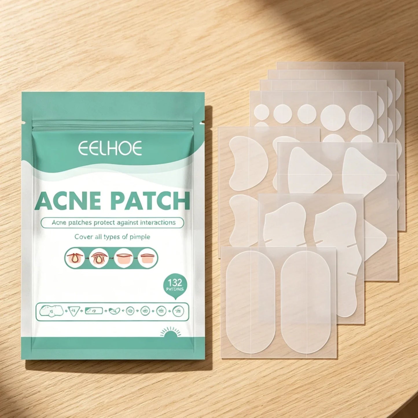 EELHOE 132-Pack Hydrocolloid Acne Patches – Invisible Pimple Fix