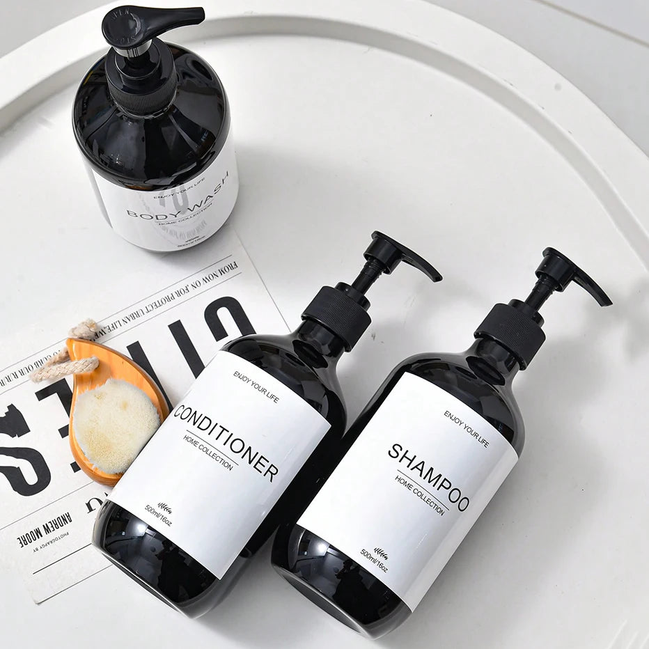 500ml Shampoo Body Wash Conditioner Dispenser Bottle Bathroom Waterproof Pre-Labeled Refillable Shampoo Bottle Soap Container Peaceful Pleasures Health and Wellness