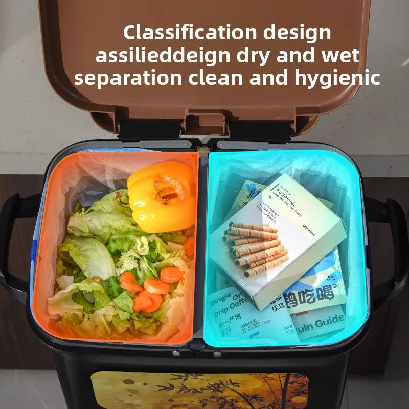 Vintage-Style Kitchen Trash Bin - Large Capacity, No Bending, Double Layer Wet/Dry Separation, Home Essential Peaceful Pleasures Health and Wellness