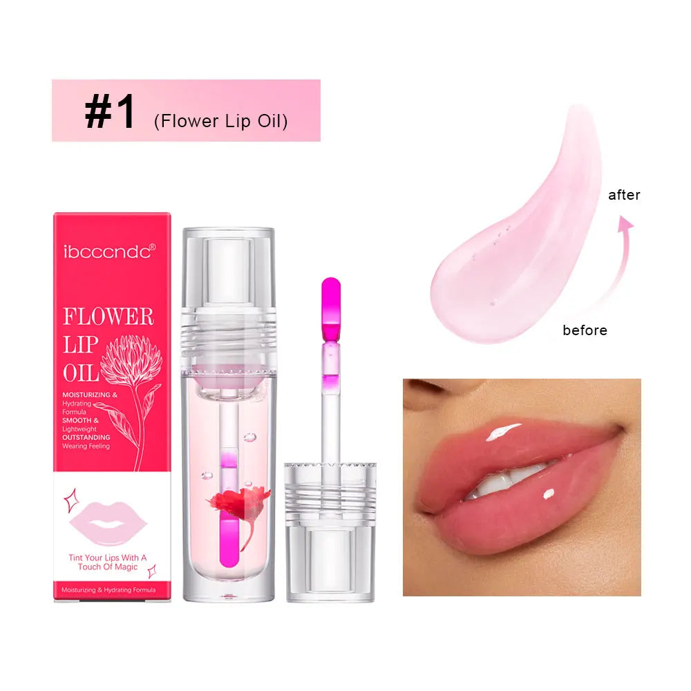 Magic Color Change Lip Oil Flower Lipgloss PH Color Changing Lipoil Pink Clear Lip Glaze Liquid Moisturizing 1Piece 3.8ml Peaceful Pleasures Health and Wellness 1