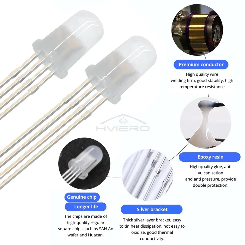 10PCS 5mm RGB Diffused LED Diodes – Common Cathode 4-Pin