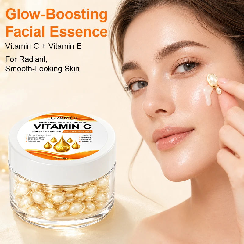 Vitamin C Brightening Essence Capsules,Moisturizing Anti-Aging Facial Essence,Firming Skin Care Capsules Suitable for All People Peaceful Pleasures Health and Wellness