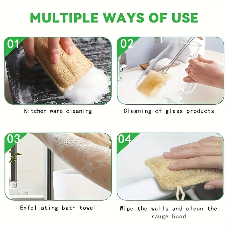 6-Pack Natural Loofah Exfoliating Sponges | Bamboo Body Scrubber