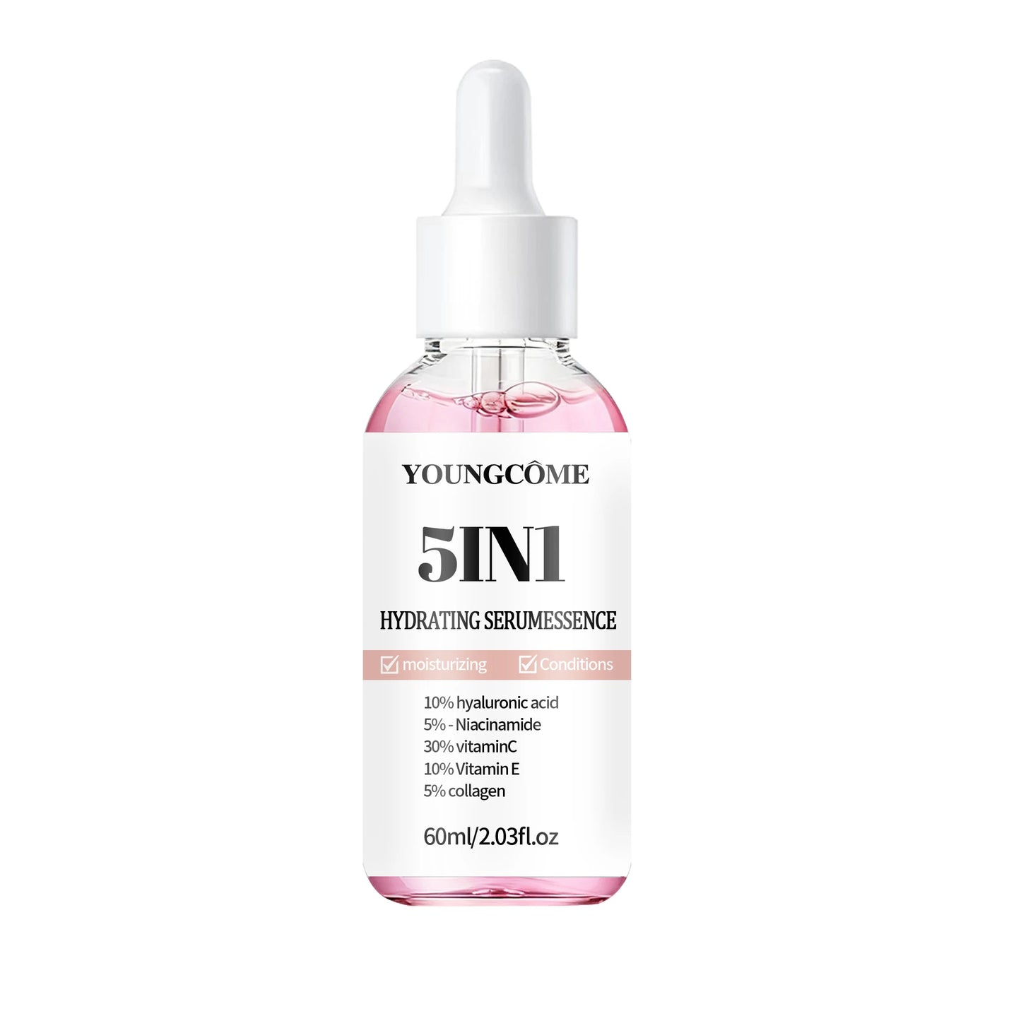 5-in-1 Hyaluronic Acid Face Serum, Infused with Vitamin C, Vitamin E & Collagen, Brighter Daily Moisturizing Essence for Soft Peaceful Pleasures Health and Wellness 60ml