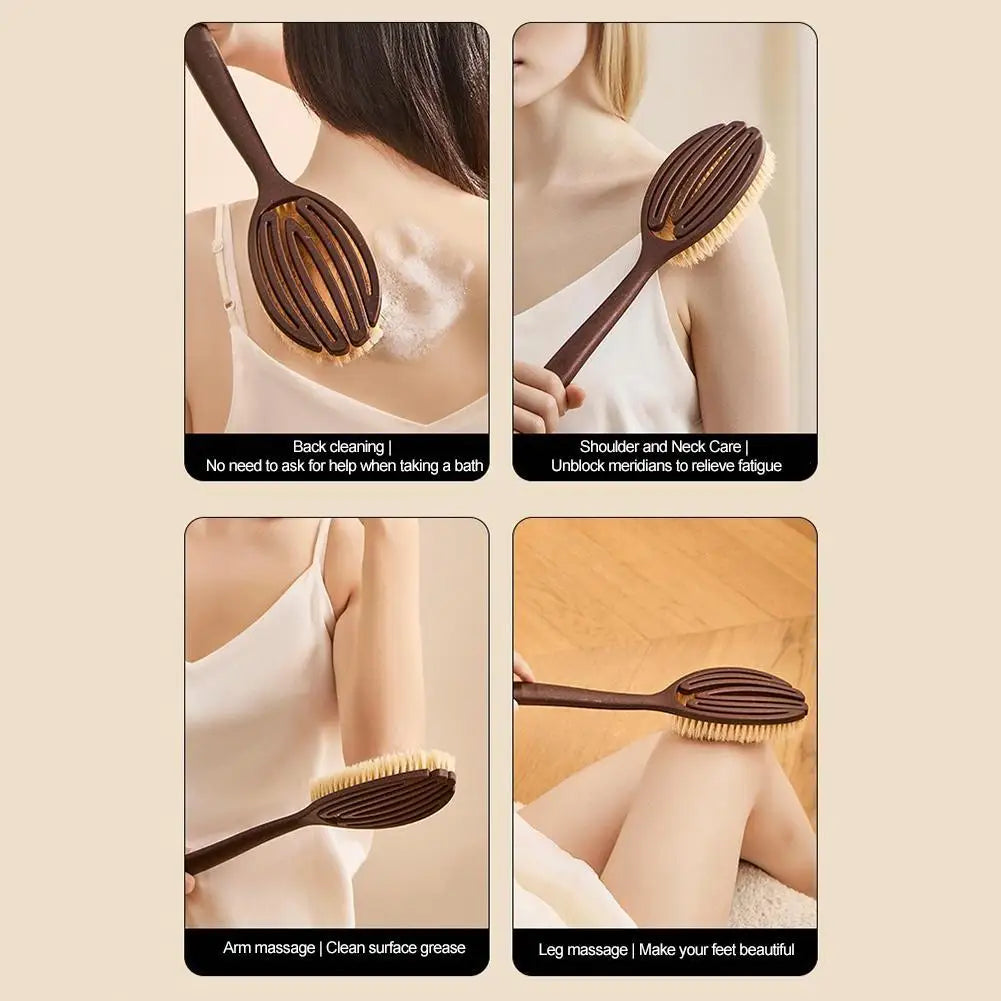 Natural Bristle Body Brush – Long Handle Back Scrubber for Dry Brushing & Exfoliation Peaceful Pleasures Health and Wellness