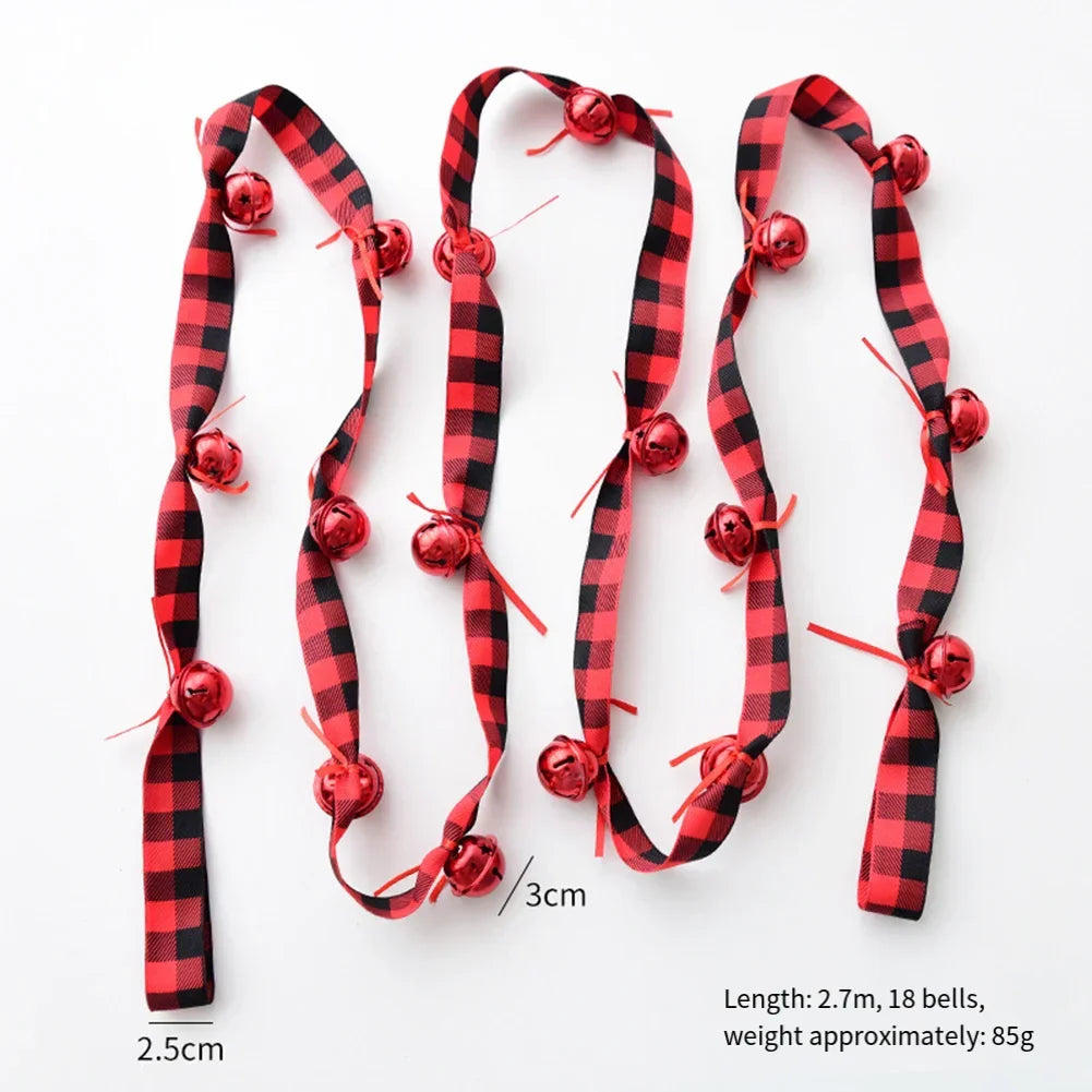 Christmas Velvet Ribbon Bell String – 2.7m Holiday Garland