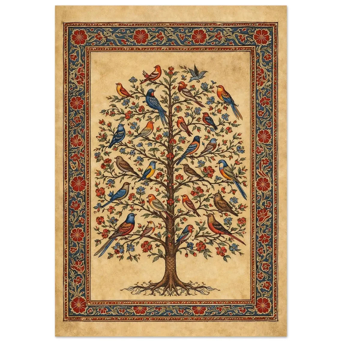 Pomegranate Tree Canvas Wall Art | Botanical Folk Art Print
