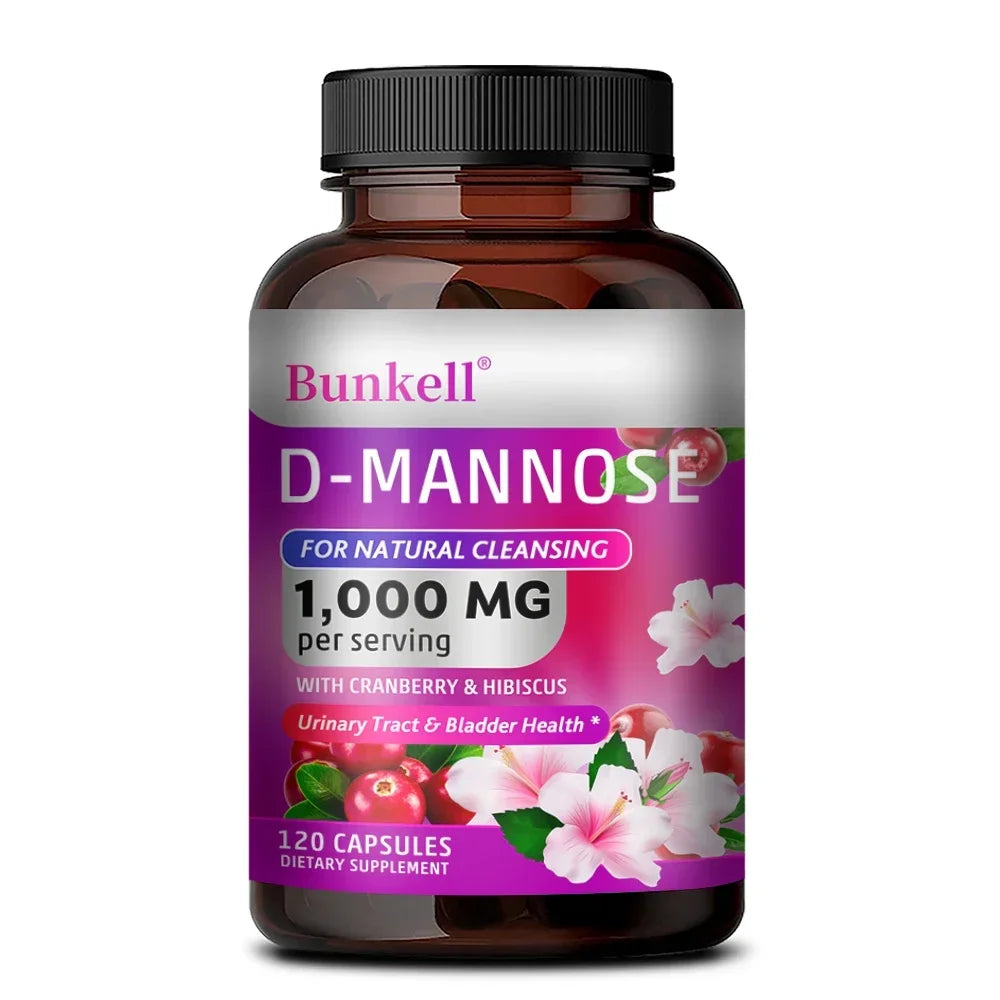 D-Mannose 1000mg Capsules - Cranberry, Hibiscus, Urinary Tract Health, Bladder Support, UTI Defense, Natural Cleansing & Detox Peaceful Pleasures Health and Wellness 120 count-1 bottle