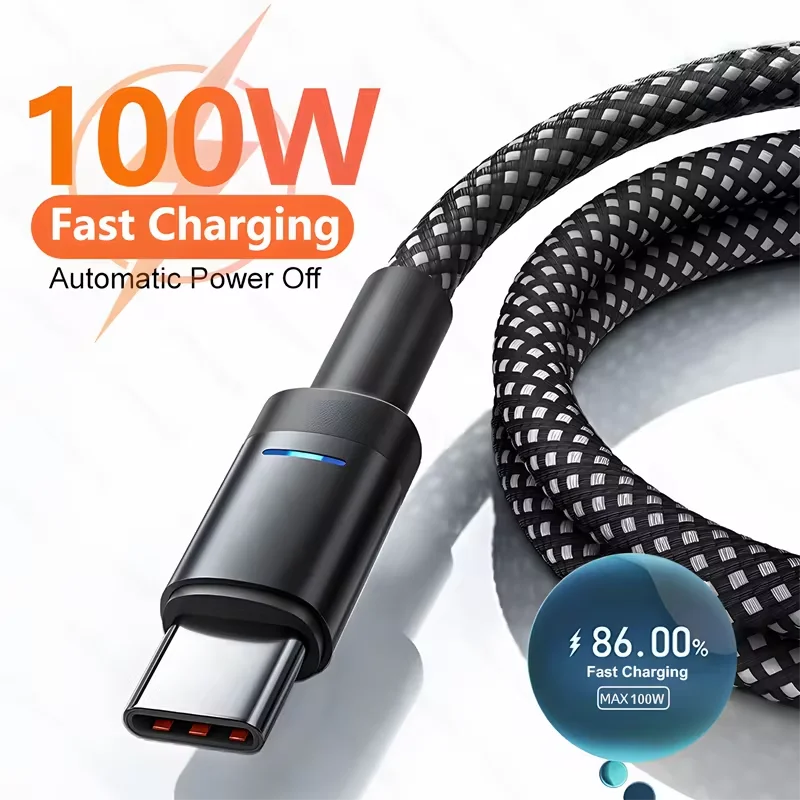 100W 6A USB A to Type C Fast Charging Cable Auto Power-Off Nylon Braided Charger Cord for Samsung Xiaomi Huawei 1M/1.5M/2M Peaceful Pleasures Health and Wellness
