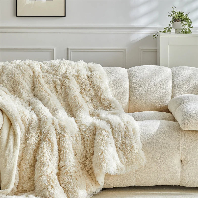 Fluffy Fuzzy Faux Fur Throw Blanket for Couch Sofa Bedroom Blanket for Bed Lightweight Thermal Blanket Warm Blankets for Winter Peaceful Pleasures Health and Wellness Blanket Beige 100X150cm