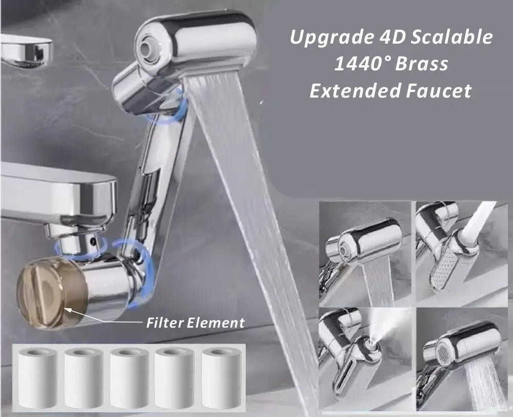 1440° Swivel Kitchen Faucet Extender – 4-Mode Filter Aerator