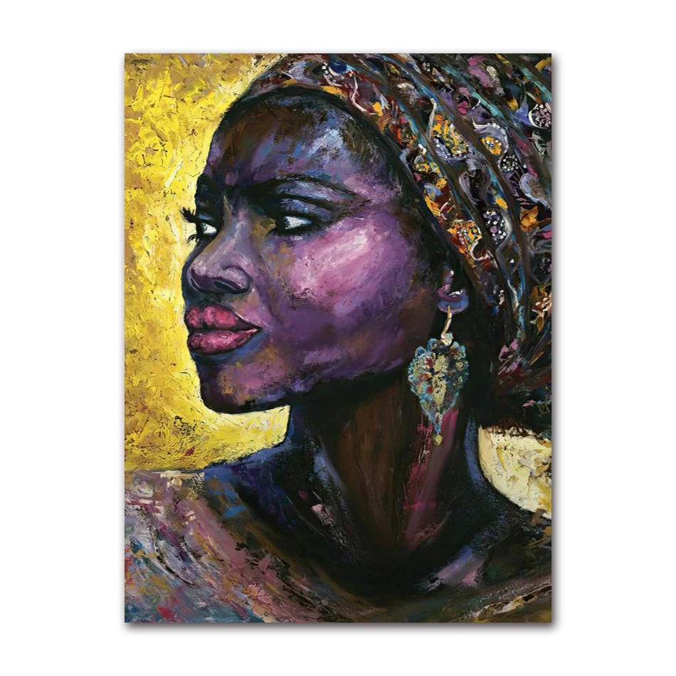 Oil Wall Art Painting for Living Room Africa Women Printed Posters Abstract Girl Portrait Canvas Painting Colorful Peaceful Pleasures Health and Wellness 1252-06 50x70cm Unframed
