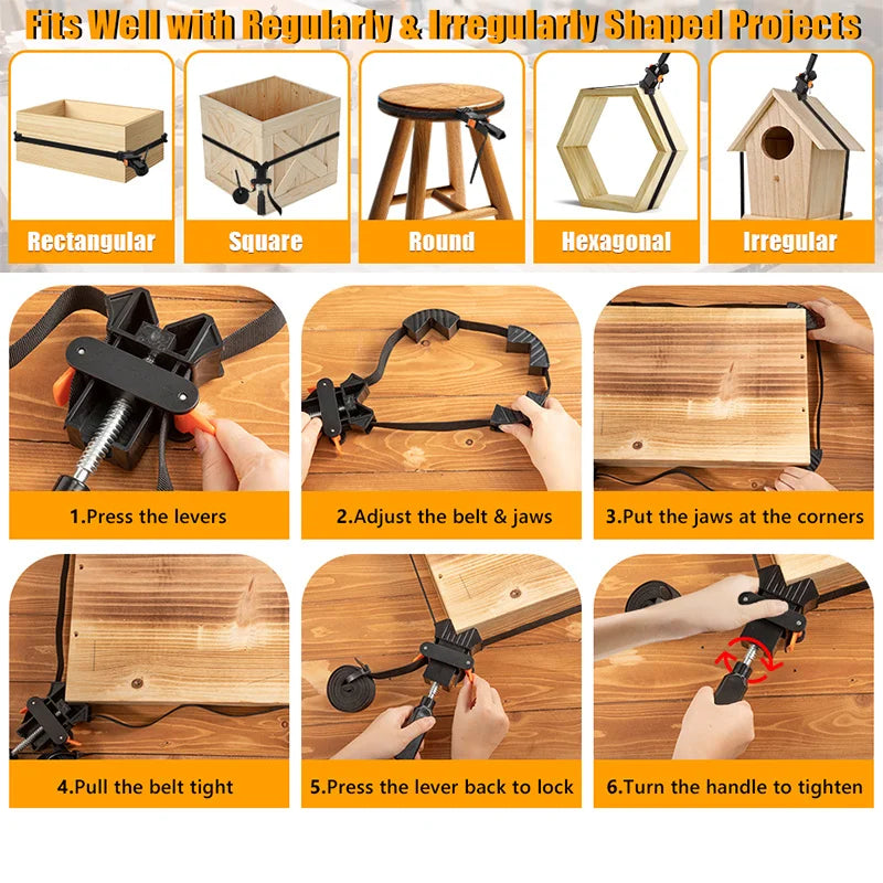 13 FT Woodworking Belt Strap Clamp | 4 Corner Claws