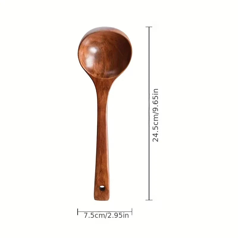 Solid Wood Cooking Spoon & Soup Ladle | Non-Stick Safe Kitchen