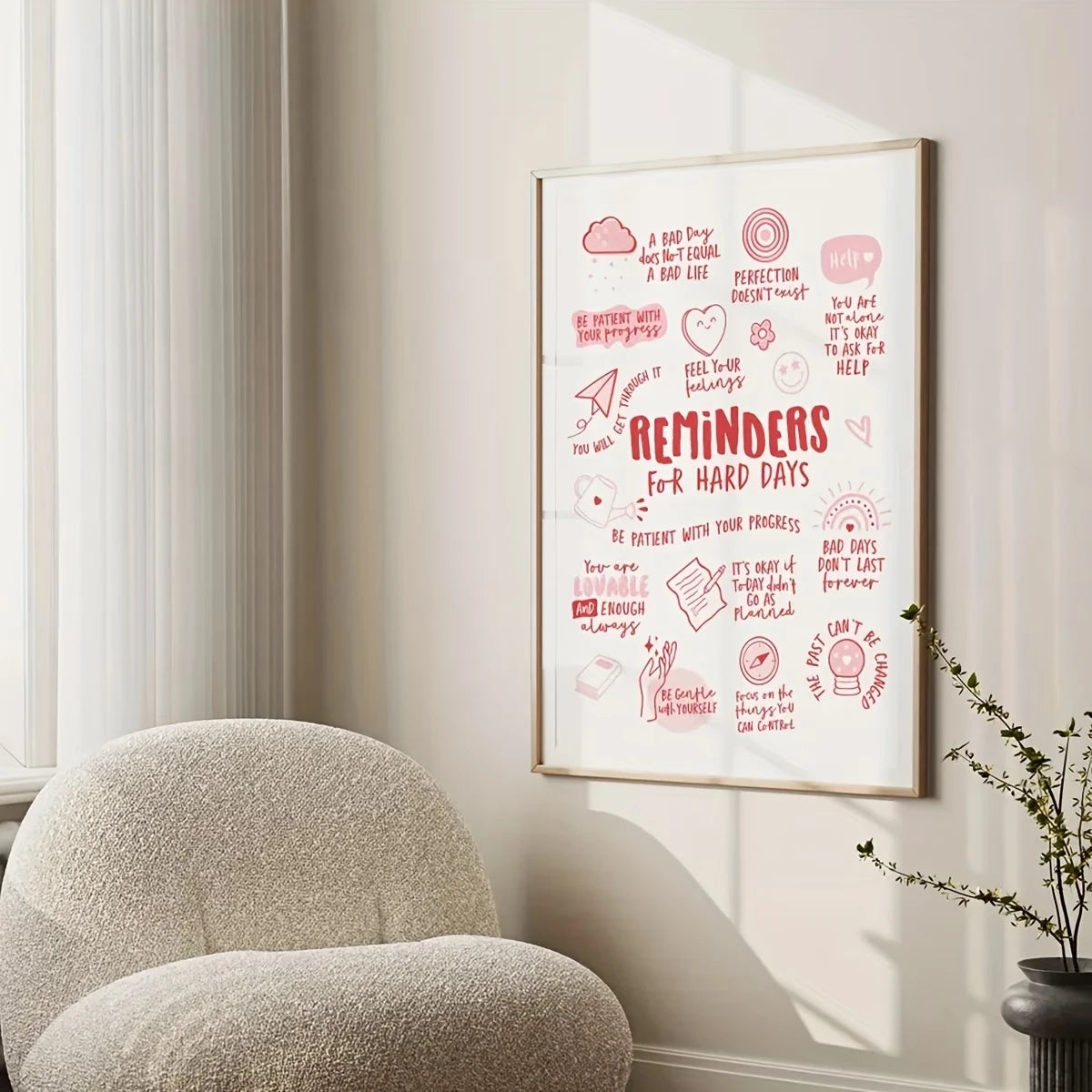 Minimalist Red Affirmations Mental Health Canvas Wall Art Print