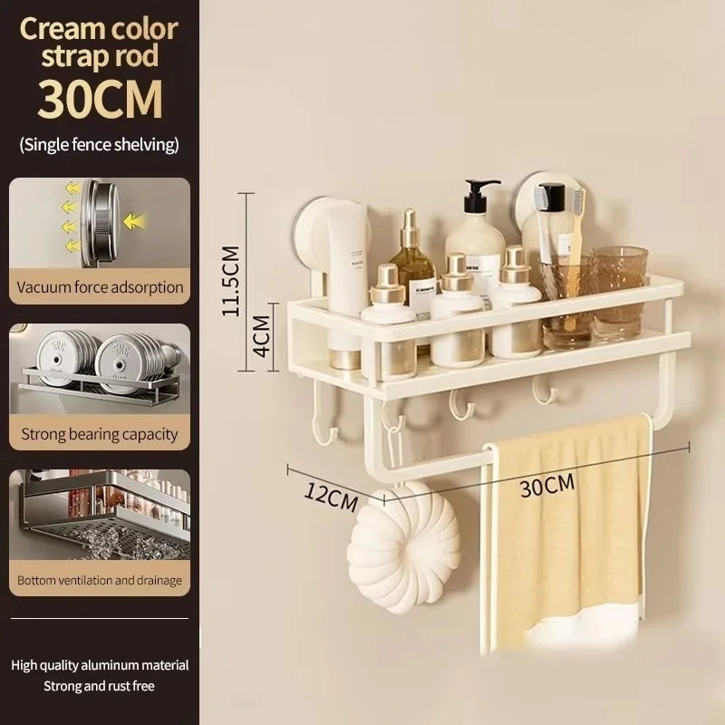 No-Drill Aluminum Suction Cup Bathroom Shelf Wall Organizer