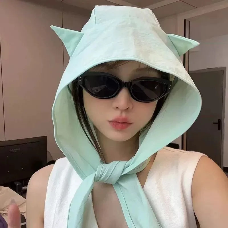 2026 Fashion Summer Fisherman Hat with Strap Trendy Qiuck Dry Cute Ear Design Sunshade Caps for Summer Beach Fishing Hiking Peaceful Pleasures Health and Wellness green
