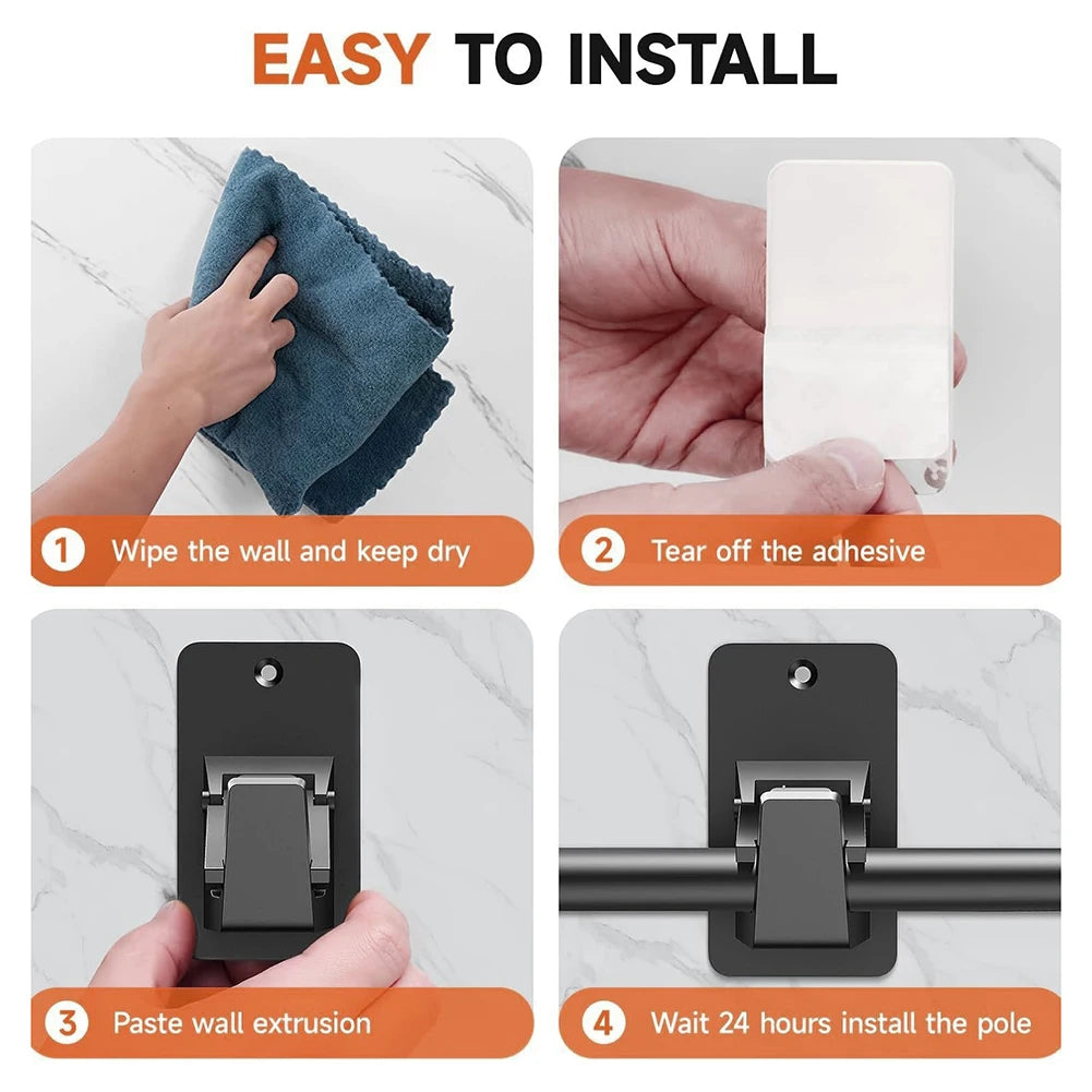 2/4pcs Curtain Rods Nail-Free Adjustables Curtain Rod Hooks No Drill Curtain Rod Brackets Self Adhesive Curtain Rod Holders Peaceful Pleasures Health and Wellness