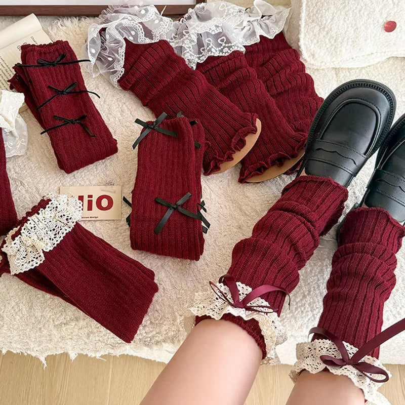 Fashionable Versatile Socks for Women Autumn Winter Red Legs Set Lolita Korean Lace Year Christmas Red Ballet Style JK Calf Sock Peaceful Pleasures Health and Wellness