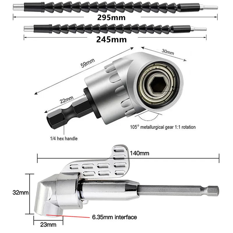 105 Degree Screwdriver 1/4 inch Extension Hex Drill Bit Adjustable Hex bit Angle Driver Screwdriver Socket Holder Adaptor Tools Peaceful Pleasures Health and Wellness