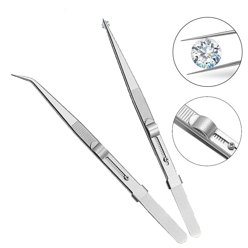 Stainless Steel Diamond Jewelry Tweezers Gemstone Pincette with Adjustable Antislip Lock Jewelry Tweezer Hand Tools Peaceful Pleasures Health and Wellness
