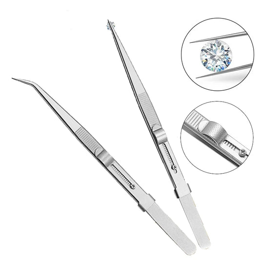 Stainless Steel Diamond Jewelry Tweezers Gemstone Pincette with Adjustable Antislip Lock Jewelry Tweezer Hand Tools Peaceful Pleasures Health and Wellness