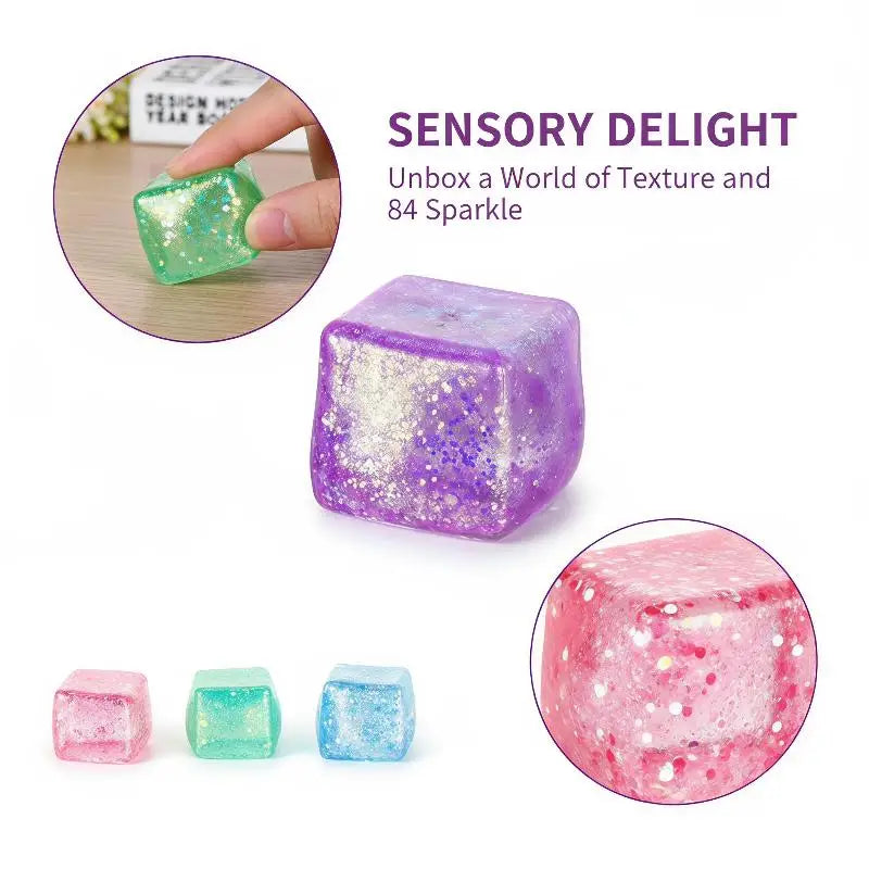 Glitter Ice Cube Fidget Toy – Soft Slow Rebound Squeeze Toy