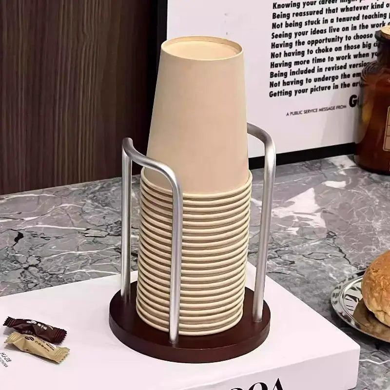 Wooden Disposable Cup Dispenser Rack & Mug Organizer Stand