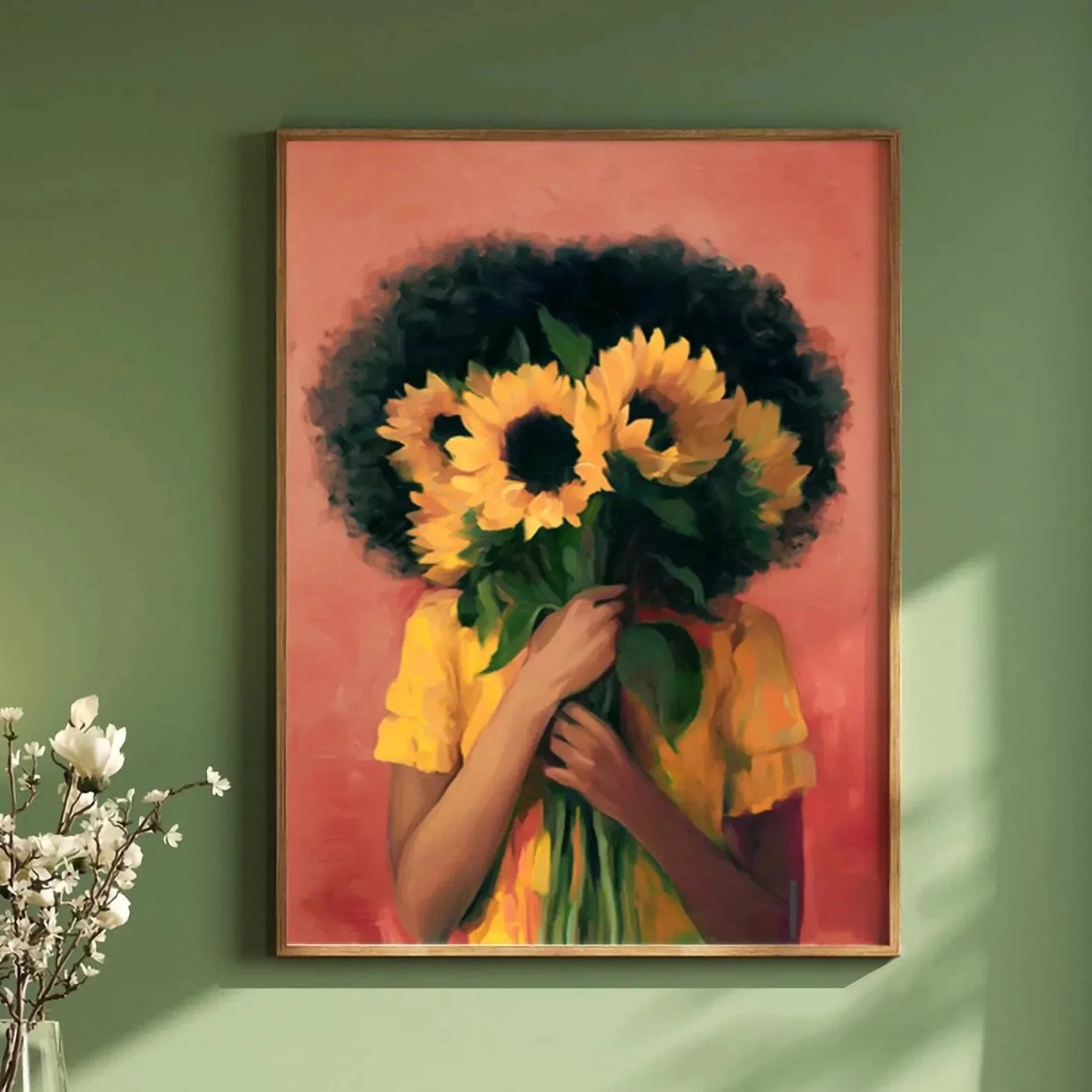 Green Abstract Flower Woman Canvas Print | Japandi Wall Art