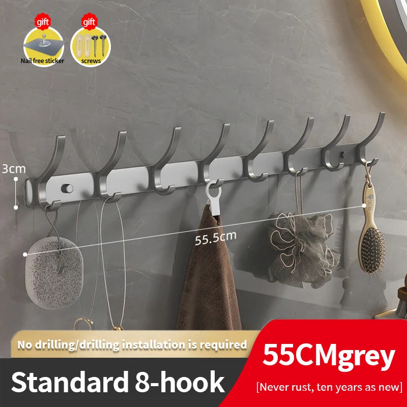 YUNJIEYA 6-Hook Aluminum Wall Hanger | Black White Gun Grey Wall Hook Rack Peaceful Pleasures Health and Wellness grey 8 hook