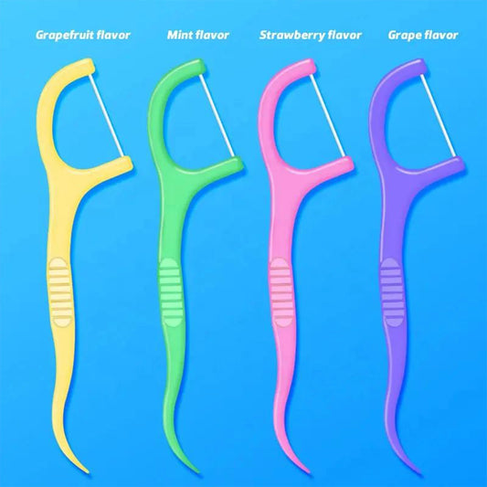 50pcs Floss Fruit Flavor Box Floss Dazzling Colorful Ultra Fine Floss Stick Tick Oral Cleaning Portable Floss Peaceful Pleasures Health and Wellness