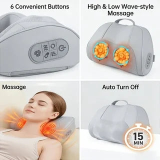Cervical Massager with Heating Function, Massage Pillow, Multi-Head Kneading for the Neck, 6-Button Control Panel, Massager Suitable for Multiple Areas of the Neck, Shoulders, Waist, Back, and Legs, Suitable for Those Who Sit Peaceful Pleasures Health and Wellness