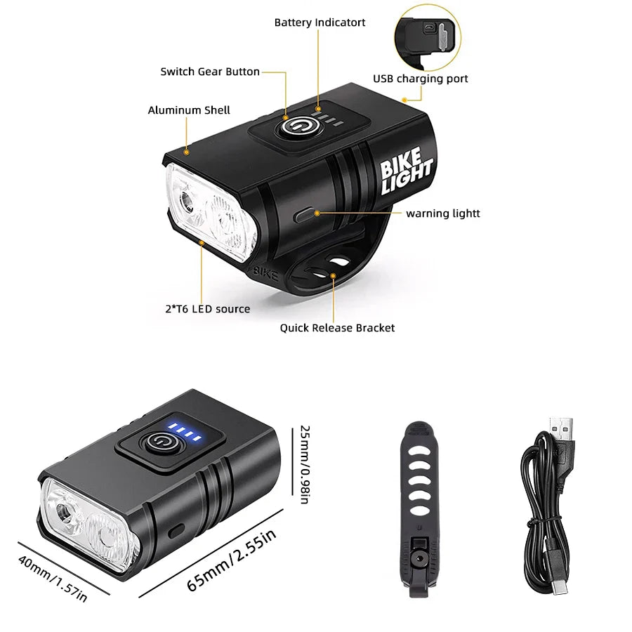T6 LED Bicycle Light Set – USB Rechargeable Front & Rear Lights