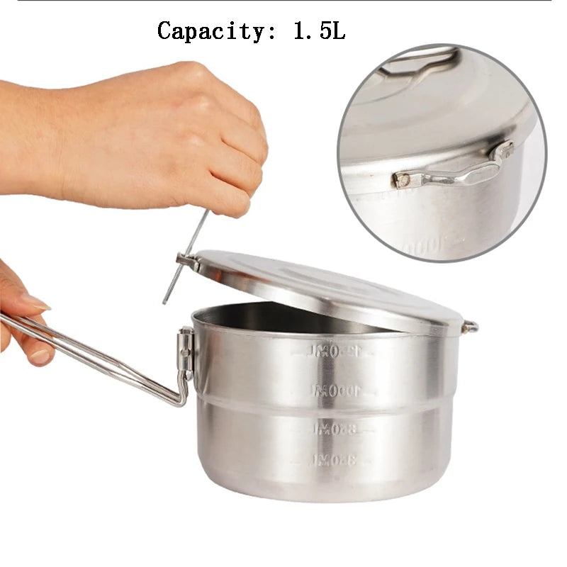304 Stainless Steel Camping Bento Pot | Portable Outdoor Cookware