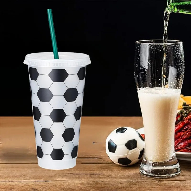 Football Design Straw Cups 710ml | Leak-Proof Reusable Tumbler