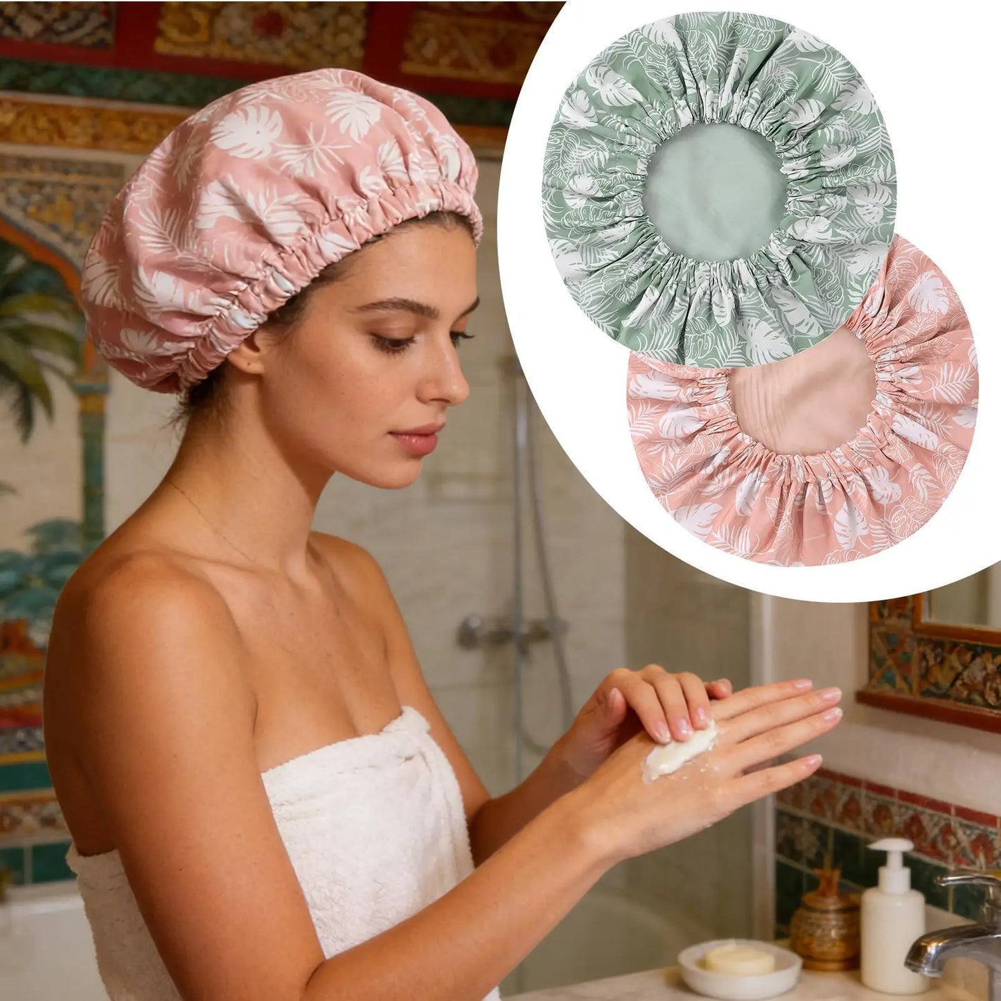 Double Layer Waterproof Shower Cap – Satin Bonnet for Women