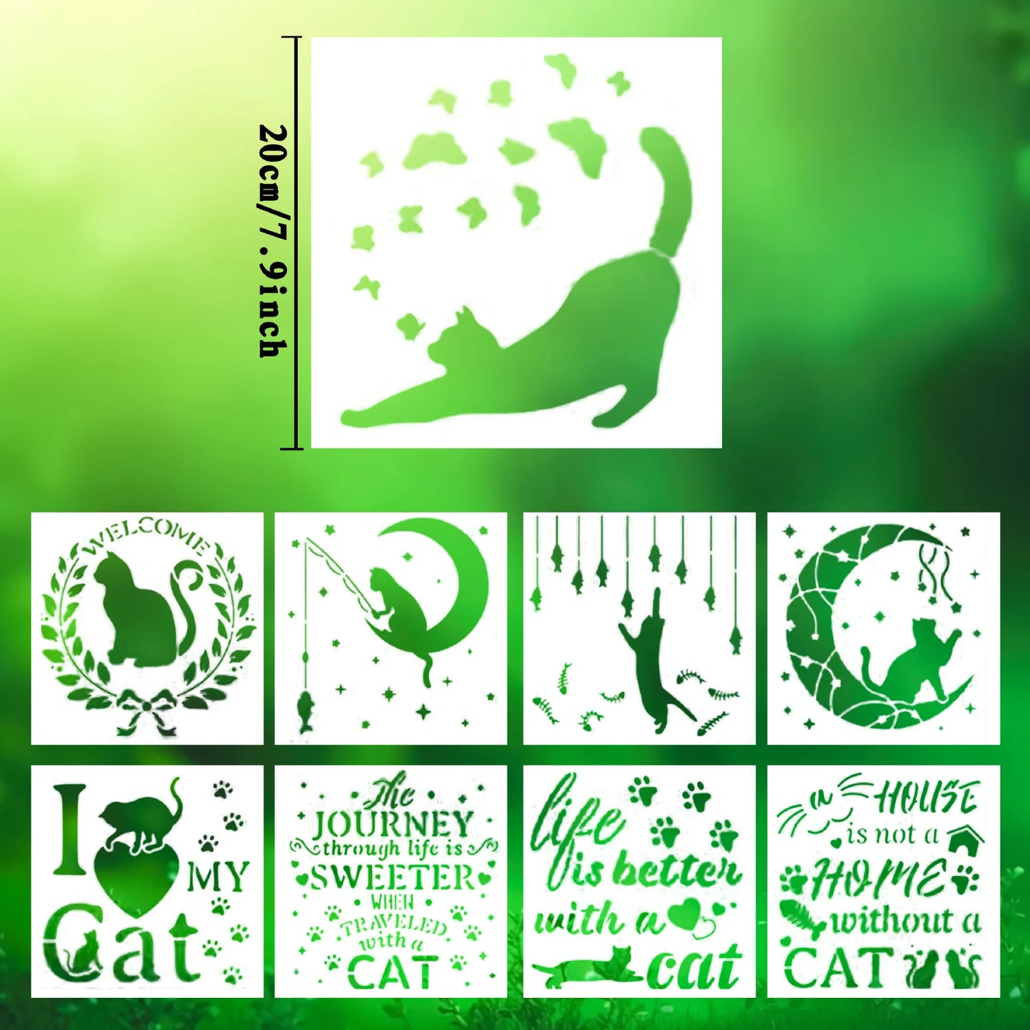 Bview Art Cat-themed DIY Painting 16 PET Stencils Reusable Template