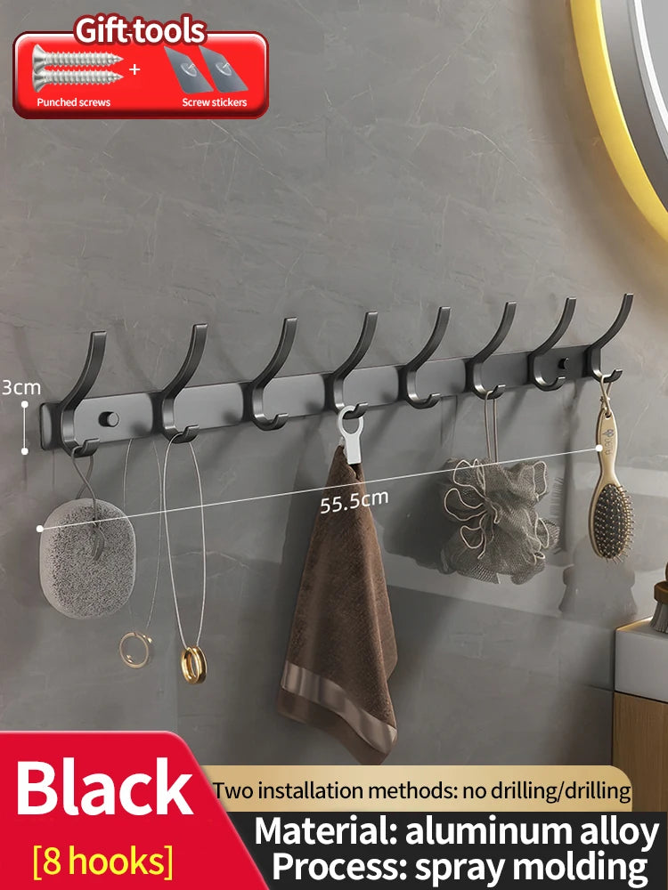 No-Drill 6-Hook Aluminum Wall Coat Hanger Rack | Bedroom & Kitchen