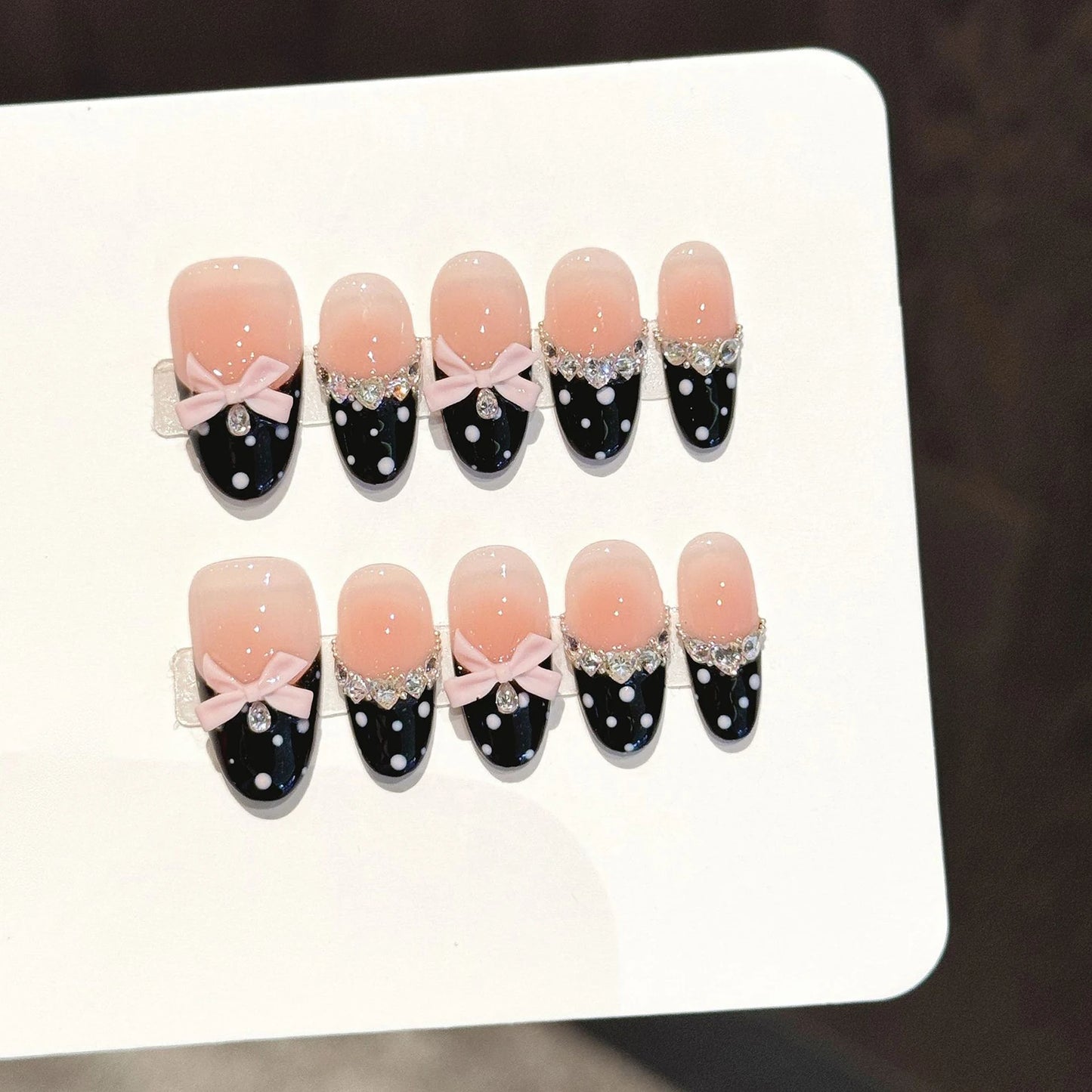 10pcs Sweet Stars Bow Handmade Fake Nails Press on Nails Gentle Cat's Eye Fake Nails French Tips Detachable Wedding False Nails Peaceful Pleasures Health and Wellness S